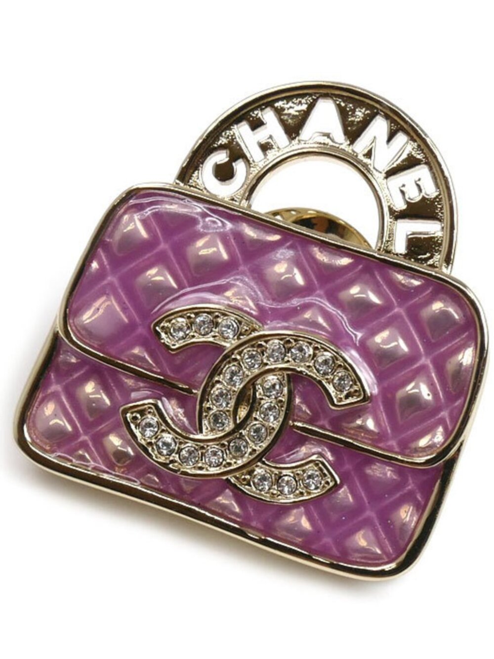 #134 - CHANEL Metal Strass Pin Brooch ABD441, pink bag with rhinestones - Picture 3 of 12